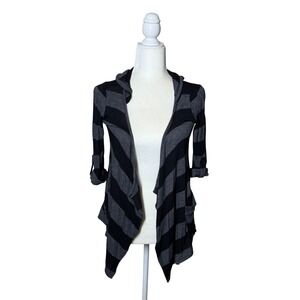 Full Tilt Striped Hooded Cardigan Wrap Sweater Black & Gray With Pockets Size S